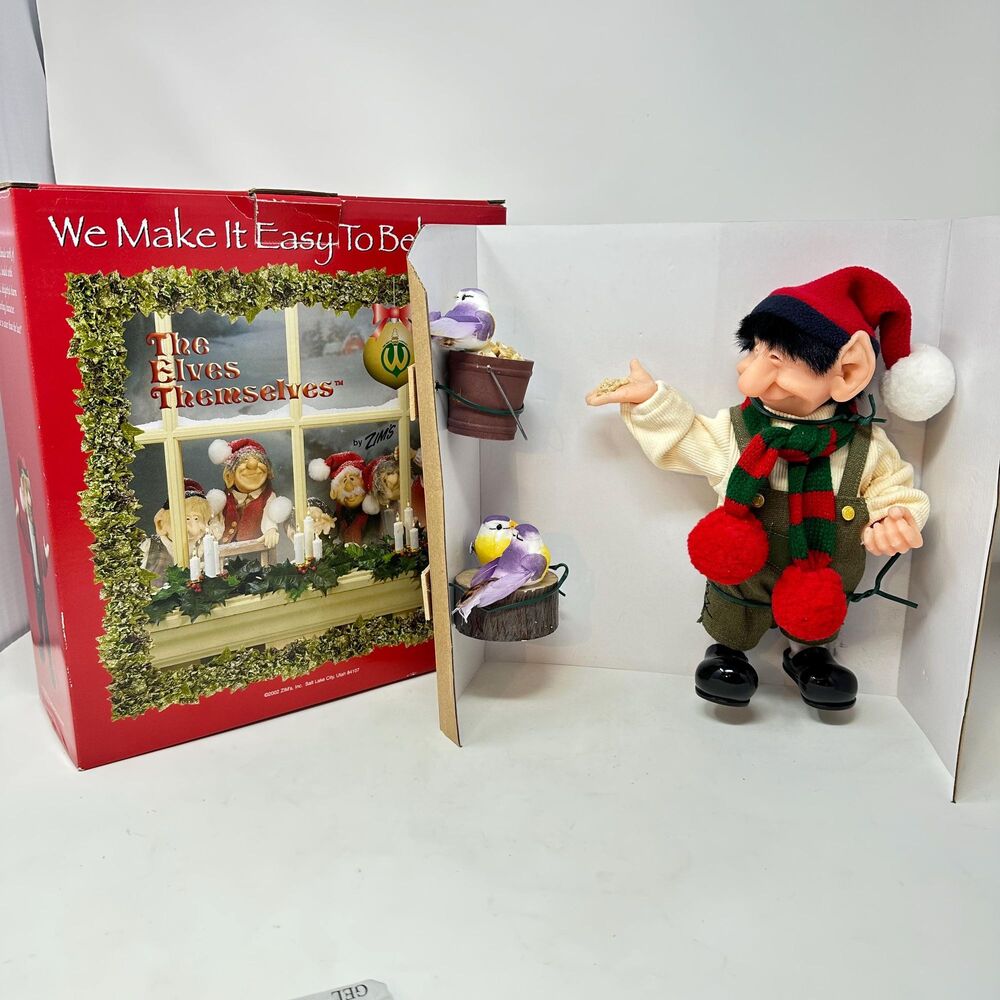 Zims The Elves Themselves Donatello Elf Figurine Feeding Birds Christmas Box